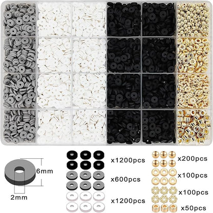 MIIIM Black and White Clay Bead Bracelet Kit, Heishi Beads, Flat Beads and Gold Spacer Beads for Jewelry Making, Friendship Bracelet Beads Kit for Crafts, Concert, Raves, Gifts