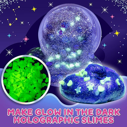 Original Stationery Unicorn Slime Kit for Girls Ages 7–12, DIY Shimmer Slime Set with Glow-in-The-Dark, Pearlescent, Holographic & Glitter Slimes, Creative Craft, Birthday Gift for Kids