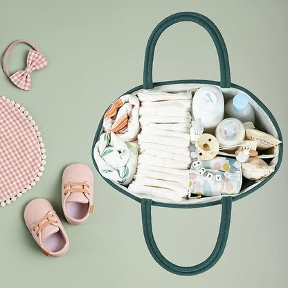 XUANGUO Large Baby Diaper Caddy Organizer for Girl Boy Rope Nursery Storage Bin Basket Portable Holder Tote Bag for Changing Table Car Travel Baby Shower Gifts basket dark green