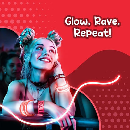 8" Glow Stick Bracelets - Bulk 50 Pack for Mardi Gras, St. Patrick's Day, and Nighttime Celebrations - Red