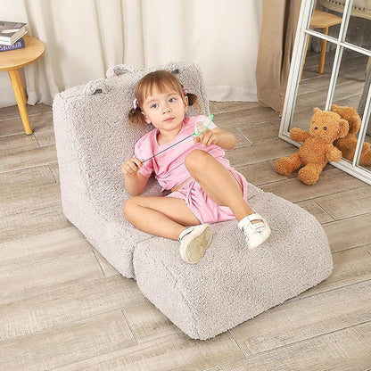 Cuddly Soft Toddler Couch with Cute Bear Ears, Kids Sherpa Lounge Sofa for Boys and Girls, Light Grey