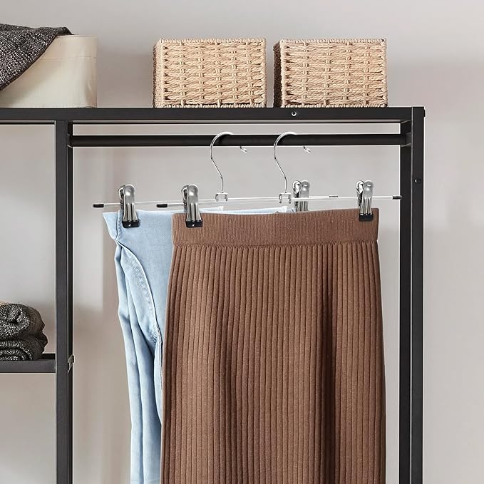 Pants Hangers,Skirt Hangers with Adjustable Non-Slip Clips Pants Hangers,Space Saving Metal Hangers for Coat Garment Jeans,Hangers for Kids Adults (20 Pack)