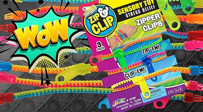 JA-RU Triple Fidget Zipper Bracelet Set (3 Bracelets in 1 Pack) 7.5" Neon Colors Fidget Toy for Kids Friendship Bracelet, Fidget Bracelet Hand Sensory Toys Party Favors Girls Toys. 4785-1