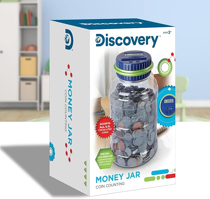 Discovey Digital Coin Counter Money Jar, LCD Screen, Automatic Piggy Bank Savings for US Coins, Keeps Track of Deposits, Battery Operated, Kids Gift