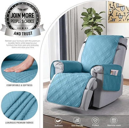 TAOCOCO 100% Waterproof Recliner Chair Cover, Non Slip Recliner Covers for Recliner Chair with Pocket, Washable Reclining Chair Cover Furniture Protector for Kids, Pets(Recliner Chair, Sky Blue)