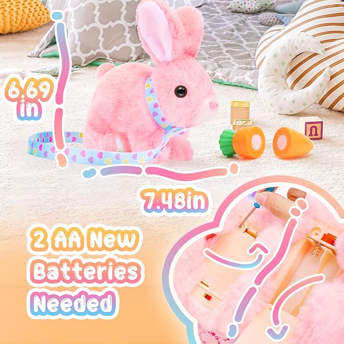 Tagitary Easter Plush Bunny Toys for Kids - Interactive Electronic Rabbit with Sounds, Wiggling Ears, Hopping Motion, Leash - Perfect for Easter, Christmas, or Birthday Gifts