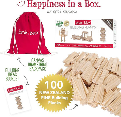 Natural Wooden Blocks for Kids Ages 4-8 - Montessori Blocks for Hands-on Learning - STEM and Architecture for Kids (100 Building Blocks)