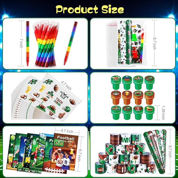 BenLouis 168Pcs Football Party Favors Sports Football Theme Birthday Party Favors Coloring Books Bulk for Kids Super Football Bowl Party Team Gift Goodie Bag Fillers Classroom games Rewards Supplies