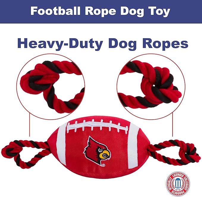 Pets First NCAA Louisville Cardinals Football Dog Toy, Tough Quality Nylon Materials, Strong Pull Ropes, Inner Squeaker, Collegiate Team Color