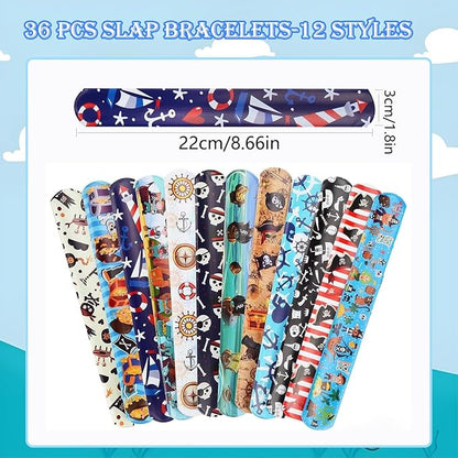 36 PCS Pirate Slap Bracelets Kids Party Favors,Bulk Snap Bracelet Party Favors Supplies for kids&teens Gifts Teacher Classroom School Favors