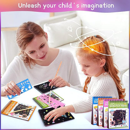 POKONBOY 24 Pack Rainbow Scratch Paper Arts Notebooks, Scratch Note Pads for Kids Rainbow Party Favors Coloring Books for Girls Boys Art Party Supplies