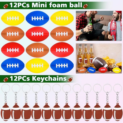 320pcs Football Party Favors with Football Party Bags Football Whistle Mini Foam Football Slap Bracelets Keychains Sticker Tattoo for Party Goodie Bag Fillers Football Party Decorations