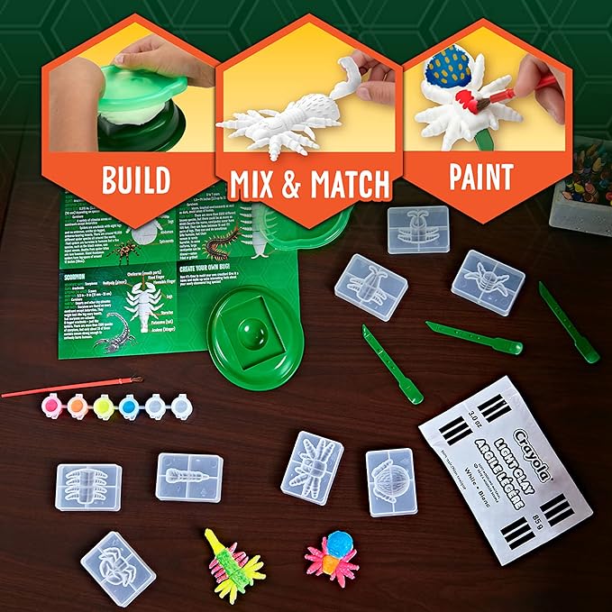 Crayola Glow in The Dark Critter Creator, Clay Bug Toy Kit for Kids, Fake Bug Molds, Includes Crayola Clay & Paint, Gift for Kids, Ages 7+