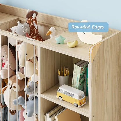 EXPERLAM Toy Storage Organizer with Stuffed Animal Storage, Wooden Toy Organizer & Stuffed Animal Zoo, 6 Cubes Shelf with Removable Drawers, 4 -in-1 Book Shelf for Kids Room, Playroom, Nursery