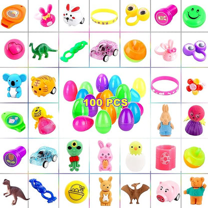 KASU 100 Pcs Prefilled Easter Eggs with Toys Inside Premium for Easter Theme Party Favor, Easter Eggs Hunt, Easter Basket Stuffers/Fillers, Classroom Prize Supplies