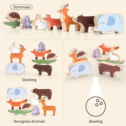 PairPear Wooden Stacking Toys for Toddlers Animals Stacking Blocks Balance Game for Preschoolers Montessori Sensory Toys with Large Blocks Educational Gift for Boys and Girls 18 Months+