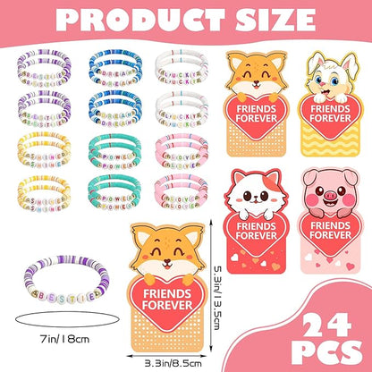 Valentine's Day card 24 packs with bracelets for kids' schools, and Valentine's Day exchange gifts with friendship beads for kids' classrooms