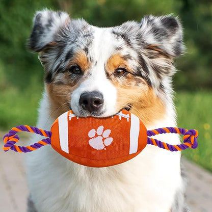 Pets First NCAA Clemson Tigers Football Dog Toy, Tough Quality Nylon Materials, Strong Pull Ropes, Inner Squeaker, Collegiate Team Color