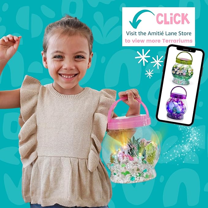 Amitié Lane Light-Up Unicorn Terrarium Kit for Kids - Birthday Gifts for Girls - Creative Unicorn Toys & Craft Kits Presents - Arts & Crafts Fun for Little Girls Age 4 5 6 7, 8-12 Year Old Girl Gift