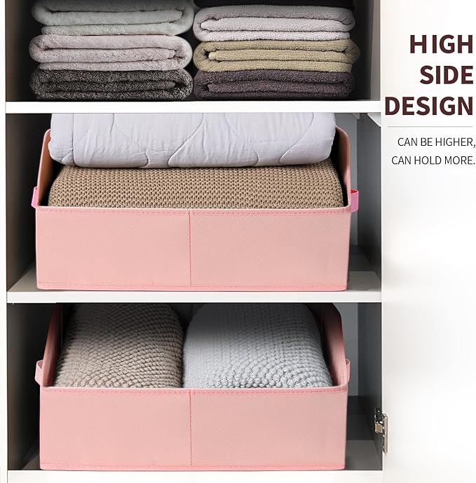 Homsorout Closet Baskets for Shelves Trapezoid - Decorative Storage Baskets with Handle, Closet Bins for Organization, Shelf Storage Bins for Clothes, Books, Home, Office, 4 Pack, Pink