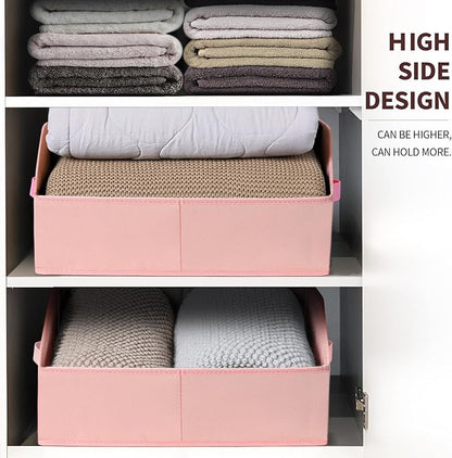 Homsorout Closet Baskets for Shelves Trapezoid - Decorative Storage Baskets with Handle, Closet Bins for Organization, Shelf Storage Bins for Clothes, Books, Home, Office, 6 Pack, Pink