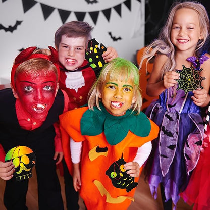 ArtCreativity Halloween Crafts (Bulk) - Scratch Art for Kids, 60 Sets with 60 Designs, 60 Sticks & Red Strings - Magic Colorful Scratch Art Party Favors, DIY Activity for Kids Classroom Decoration