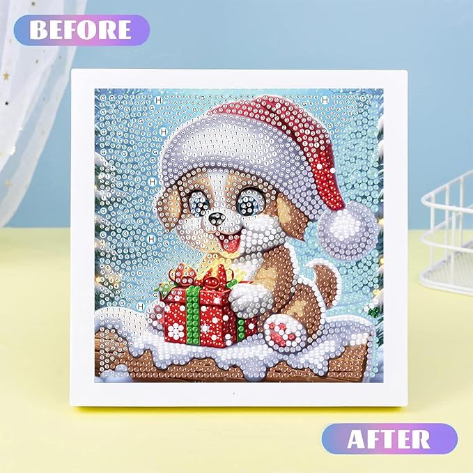 Christmas Diamond Art for Kids with Frame-Dog Kids Diamond Painting Kits,Animal Diamond Painting Kits for Kids 8-12 Full Drill Gem Art for Home Decor 7x7inch