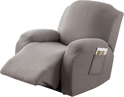 Genina Recliner Chair Covers, Stretch Reclining Chair Covers, Recliner Sofa Slipcovers Stripe Jacquard Lazy Couch Covers Furniture Protector Covers for Pet Kid (Light Grey, 1 Seat)