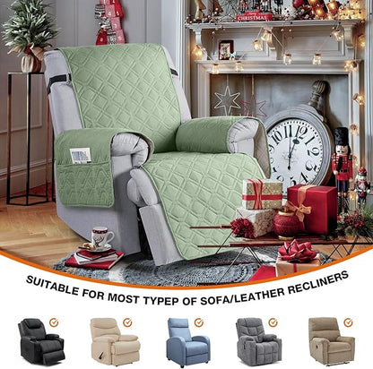 VANSOFY 100% Waterproof Recliner Chair Covers, Recliner Cover Non-Slip Dog Chair Cover Furniture Protector Washable Slipcover with Pocket, Elastic Straps for Pets, Dogs(Light Green, 30")