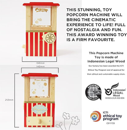 Le Toy Van - Wooden Honeybake Retro Popcorn Machine | Cinema, Kitchen Or Movies Pretend Play | Movie Night Role Kids Play Toy