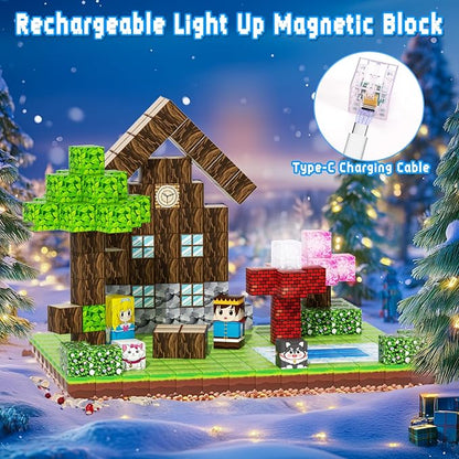 Magnetic Blocks, 108PCS Magnetic Building Blocks for Kids, STEM Build Magnetic Forest World Set for Toddler Birthday Xmas Gifts, Montessori Sensory Toys for Boys Girls Aged 3-12, 1" Magnetic Cubes