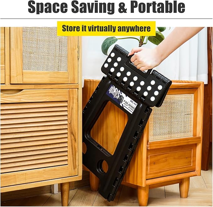 Delxo 17.5 Inch Folding Step Stool, Heavy Duty Foldable Stool for Adults,Premium Portable Collapsible Plastic Step Stool,Non Slip Folding Stools for Kitchen Bathroom Bedroom Up to 400LBS,(Black 1PC)