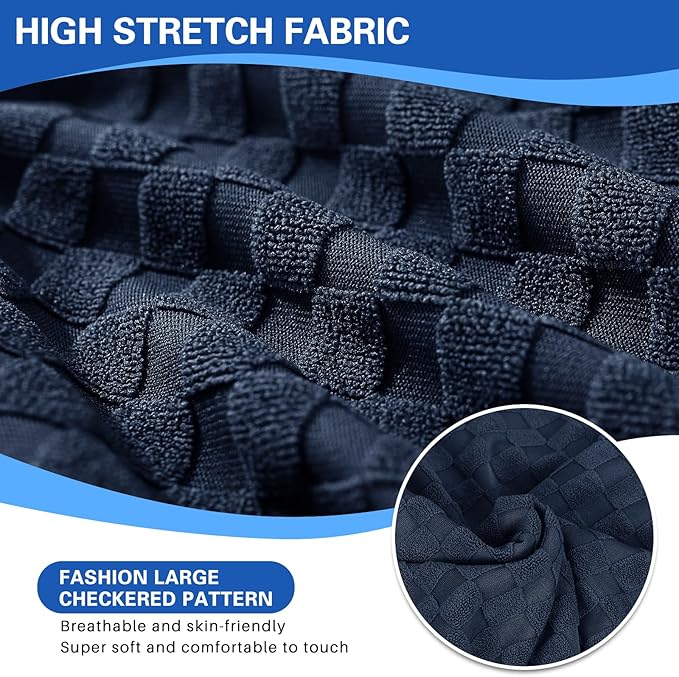 MAXIJIN Recliner Cover Slipcovers for Living Room 4 Pieces Stretch Jacquard Recliner Chair Cover Soft Fitted Recliner Protector with Elastic Bottom for Kids, Pets (Recliner, Navy Blue)