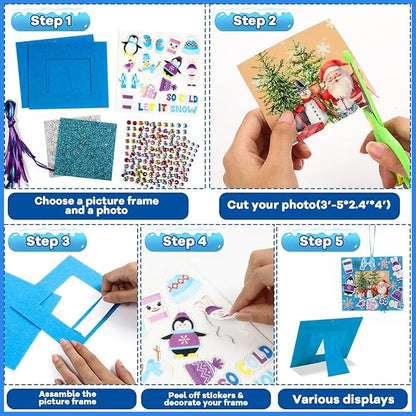 Qyeahkj 506pcs Winter Foam Arts Craft Picture Frame Kit for Kids, 18 Sets Felt Picture Frame with Easel for Winter Snowman Snowflake DIY Party Game Activities Favors Decors Supplies