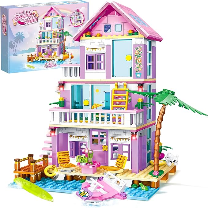 Beach House Building Sets, Seaside Villa House Building Toys Compatible with Lego Friends Sets for Girls Age 8-12, Creative Holiday Cottage Building Kit, Gift for Christmas, Valentine's Day, Party