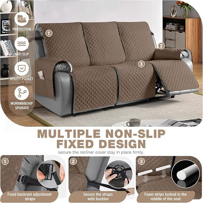 TAOCOCO Waterproof Recliner Couch Covers Sofa Slipcover for 3 Cushion Couch, Pet Sofa Cover for 3 Seat Recliner, Washable Reclining Sofa Cover Furniture Protector with Straps(3 Seater, Brown)