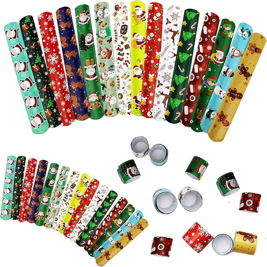 15 Pcs Christmas Slap Bracelets for Kids Christmas Slap Bracelets Bulk for Boys and Girls holiday Slap Bracelet Party Supplies Favors Classroom Prizes Exchanging Gifts