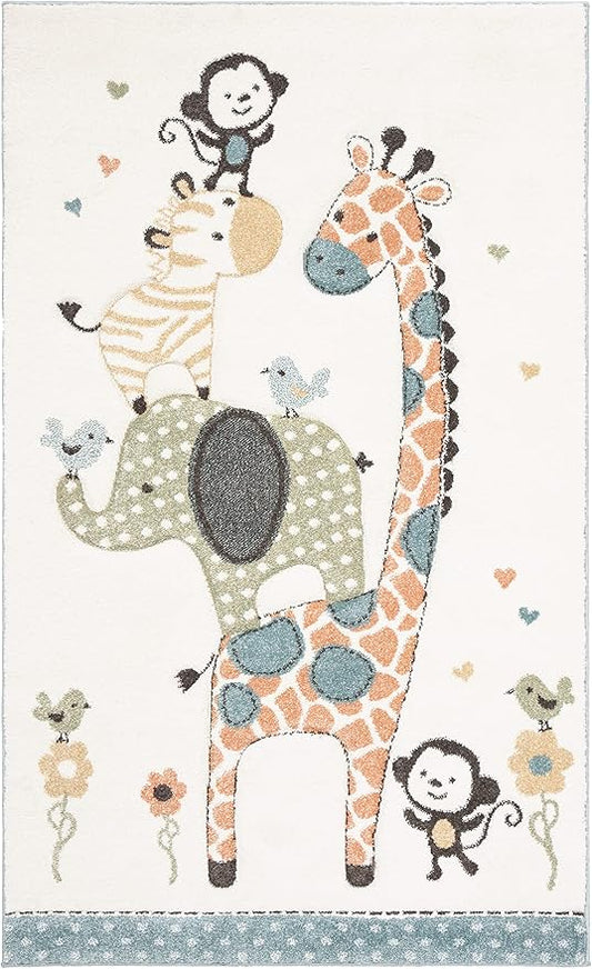 SAFAVIEH Carousel Kids Collection Accent Rug - 2' x 3', Ivory, Animal Design, Non-Shedding & Easy Care, Ideal for High Traffic Areas for Boys & Girls in Playroom, Nursery, Bedroom (CRK120A)