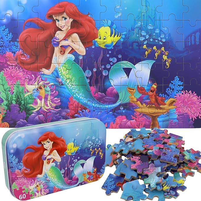 Princess Puzzles for Kids Ages 4-8 60 Pieces Puzzles for Kids Ages 3-5 Princess Puzzle for Girls and Boys Toys Jigsaw Puzzles in a Metal Box Educational Puzzles (Princess 0677)