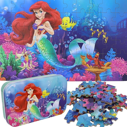 Princess Puzzles for Kids Ages 4-8 60 Pieces Puzzles for Kids Ages 3-5 Princess Puzzle for Girls and Boys Toys Jigsaw Puzzles in a Metal Box Educational Puzzles (Princess 0677)