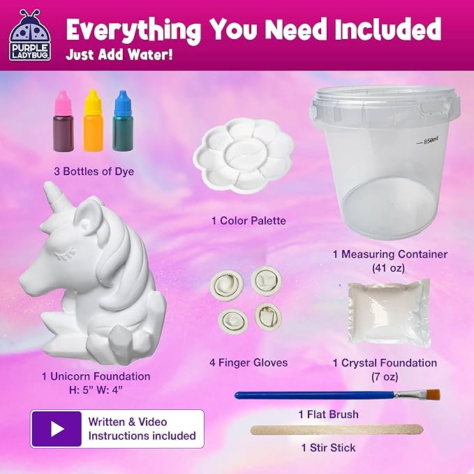 PURPLE LADYBUG Crystal Growing Kit for Kids - All-in-One Educational Gifts for Girls 8-12 Years Old, Crystal Making Experiment, Unicorn Theme STEM Kit for Girls, Fun Science Activity for Kids