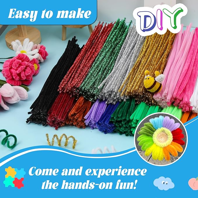 Pipe Cleaners Craft, 100 Pcs Creative Chenille Stems White Pipe Cleaners Bulk Craft Pipe Cleaners for Flower Making, DIY Arts and Crafts Decorations Supplies