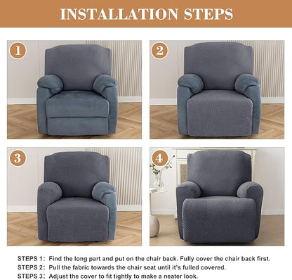 Jin Le Newest Recliner Chair Covers 4 Pieces Lazy Boy Recliner Covers for Recliner Chair Jacquard Reclining Chair Cover Stay in Place with 2 Pockets-Dark Gray