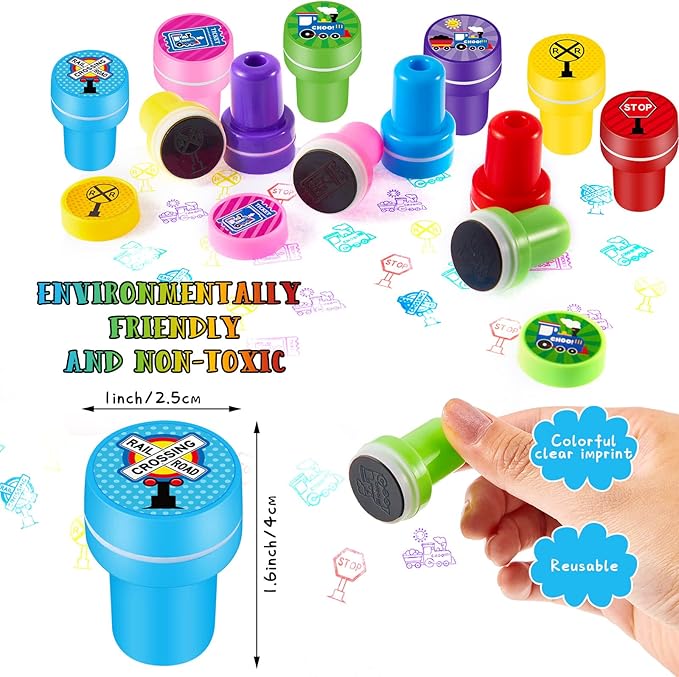 Lenwen 252 Pcs Train Party Favors Train Birthday Party Supplies Train Candy Bags Punch Balloons Stamps Stickers Train Slap Bracelets Keychain Noisemakers for Boy Kids Train Birthday Party Supplies