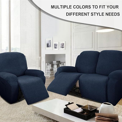 Stretch Jacquard Recliner Sofa Covers 3 Seat Soft Recliner Chair Covers Sofa Slipcover with Pocket and Elastic Bottom Furniture Protector for Kid,Pets（Checks,Navy Blue）