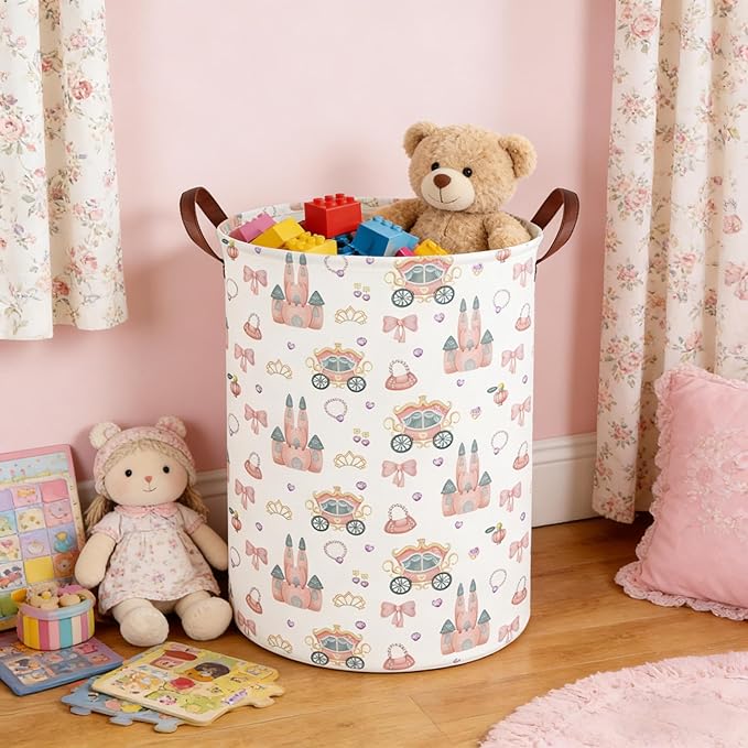 Princess hamper,Girl Laundry Basket,Baby Nursery Hamper,Waterproof foldable girls toy storage box,Dirty Clothes Hampers,Princess Room Decor(Princess carriage)