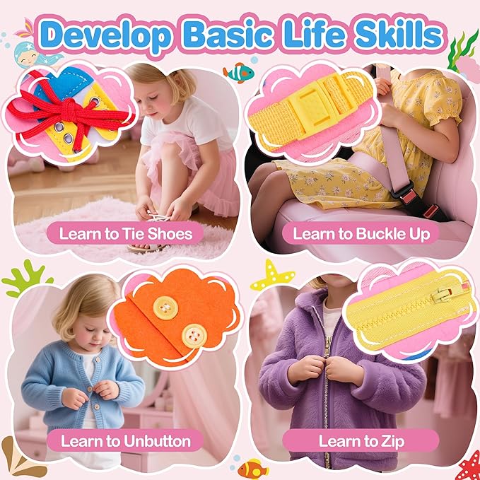 GONINO Toddler Busy Board Montessori Toys for 1-3 Year Old Girls, Sensory Busy Book for Toddlers 1-3, Learning Activities for Fine Motor Skills, Travel Toys for Airplane Car, Gifts for 1 Year Old Girl