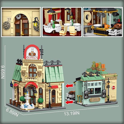 Enjbrick Parisian Garden Hotel & City Kitchen Building Set, 2376Pcs Modular House Architecture Kit Compatible with Lego, French Bistro Gourmet Chef Model, Romantic Street View Gift for Adults