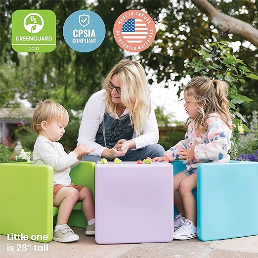 ECR4Kids Tri-Me 3-In-1 Cube Chair, Kids Furniture, Cyan