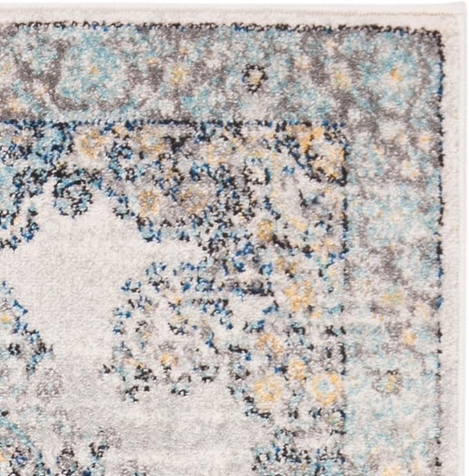 SAFAVIEH Evoke Collection 2'2" x 7' Grey/Blue EVK250F Oriental Medallion Distressed Non-Shedding Living Room Entryway Foyer Hallway Bedroom Runner Rug